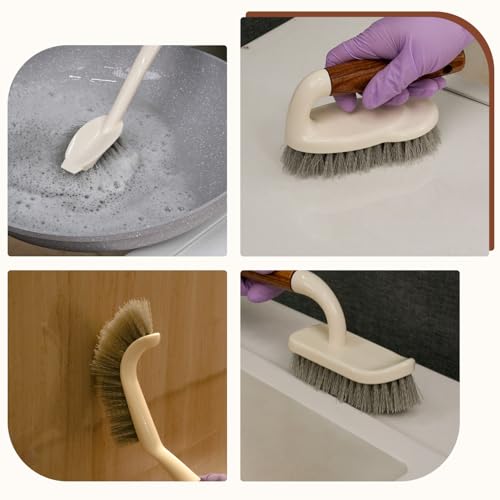 4-Pack Heavy Duty Scrub Brushes Set with Wooden Handles