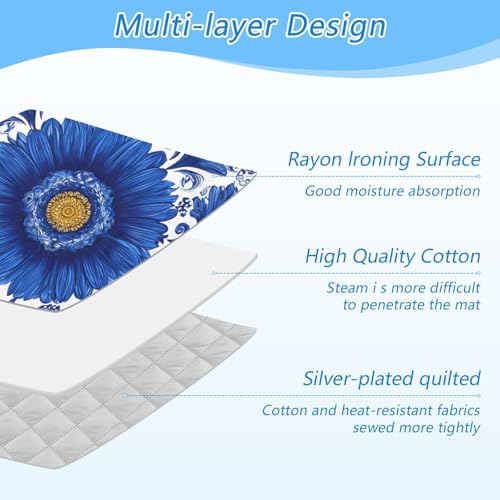 Ironing Mat Pad for Table Portable Travel Iron Blanket Ironing Board Covers Pressing Mat Heat Press Pads 27.6x47.2 Inches Blue and White Sunflowers33 - color: Blue and White Sunflowers33