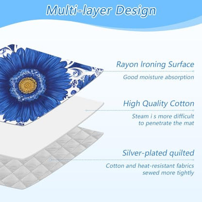 Ironing Mat Pad for Table Portable Travel Iron Blanket Ironing Board Covers Pressing Mat Heat Press Pads 27.6x47.2 Inches Blue and White Sunflowers33 - color: Blue and White Sunflowers33