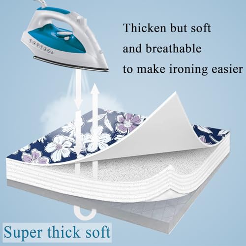 Small Ironing Board Cover Scorch Resistant, Table top Ironing Cover with Padding Heat Reflective Heavy Duty Pad(White Purple Flower, 12.5"x32") - color: White Purple Flower