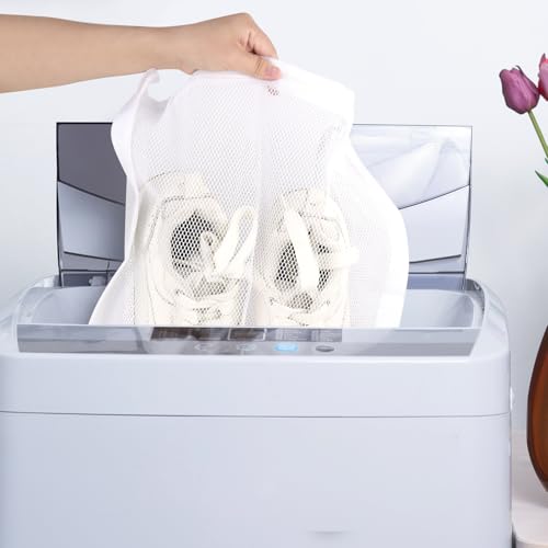 2 Pack Sneaker Dryer Bag 15.7x15.7 Inch Dry Net Bag for Dryer with Zipper and Strap for Shoes, White Large HoneyComber Mesh Bags for Washing Machine