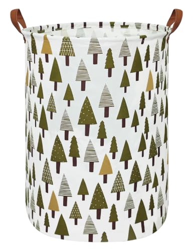 Foldable Waterproof Round Fabric Laundry Basket Home, Green forest - color: Round-Green forest