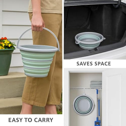 Collapsible Bucket, 10L 2.6 Gallon Foldable Water Pail for Household Outdoor Camping Beach Car Washing, Space Saving Portable Storage Tub. Includes Squeegee.