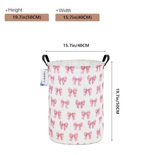 Round Large Pink Bow Print Waterproof Laundry Hamper - color: Round Pink Knot