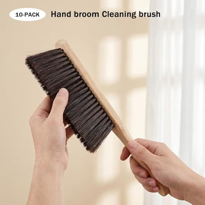 10-Piece Wooden Dust Brush Set with Long Handle, Soft Bristle Hand Broom