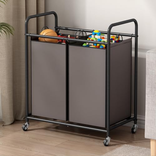 SUOERNUO Laundry Hamper with Lockable Wheels and 2 Removable Bags - color: Brown