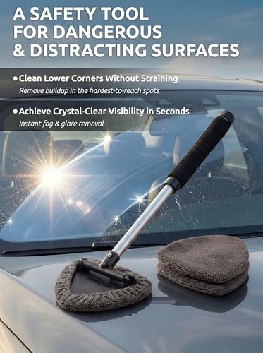 TAKAVU Window & Windshield Cleaner, Extendable, 3 Microfiber Pads (Grey) - color: Grey