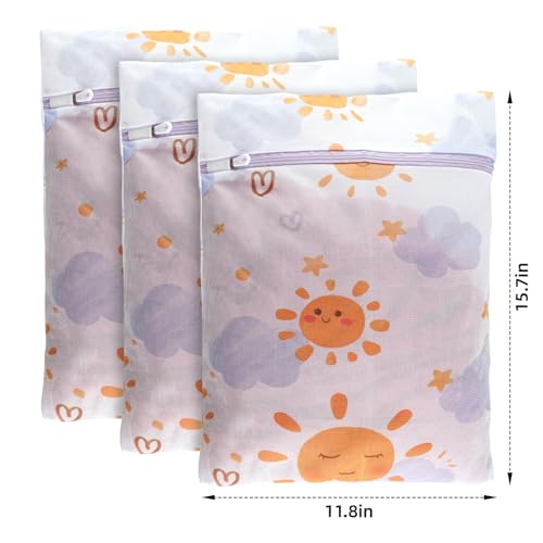 3Pcs Durable Mesh Laundry Bag, Durable Laundry Bags with Premium Zipper (Sunny)