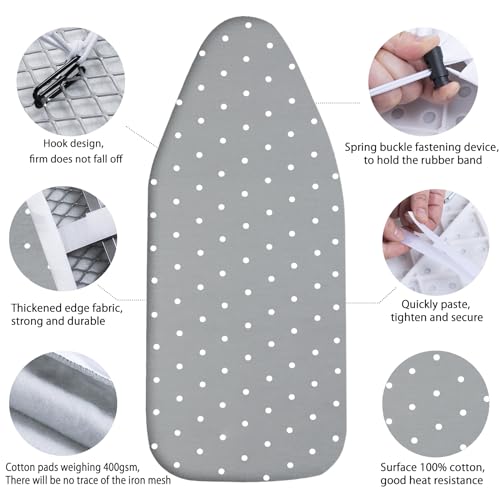 Small Ironing Board Cover Scorch Resistant, Table top Ironing Board Cover with Padding Heat Reflective Heavy Duty Pad (Gray dot, 12.5"x32") - color: Gray Dot