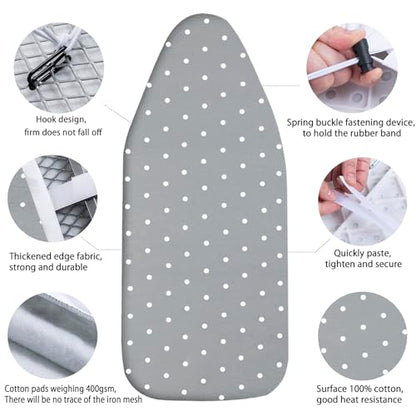 Small Ironing Board Cover Scorch Resistant, Table top Ironing Board Cover with Padding Heat Reflective Heavy Duty Pad (Gray dot, 12.5"x32") - color: Gray Dot