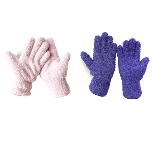 TopHomer Microfiber Gloves House Cleaning Auto Dusting Gloves Coral Fleece for Dusting Furniture and Small Objects - color: Purple+pink