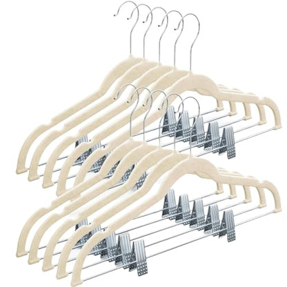 Home-it 10 Pack Velvet Hangers with Clips - Ivory Pants & Skirt Hangers - Ultra Thin No Slip Space-Saving for Pants, Skirts, Coats, Dresses, Tank Tops, Clothes - color: Ivory