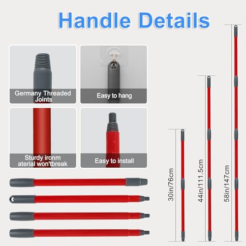 Spin Mop Handle Replacement for Ocedar, Mop Heads Replacements Compatible with RinseClean 2 Tank System, Include 2 Microfiber Spin Mop Replace Heads,4 Section Iron Mop Handle,1 Base and 1 Scrub Brush - size: 2 Tank-NEW