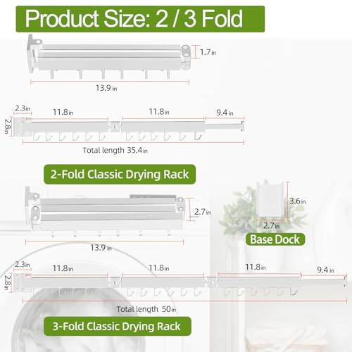 Kelisiting Foldable Clothes Drying Rack, 2 Fold Laundry Drying Rack Wall Mount, [No Drilling] Folding & Durable Space Saver for Laundry, Balcony, Bathroom, Patio, Dormitory, Apartment-White - color: White, size: 2-Fold-Classic