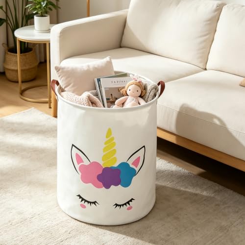 Foldable Waterproof Round Fabric Laundry Basket Home, Golden Unicorn - color: Golden Unicorn