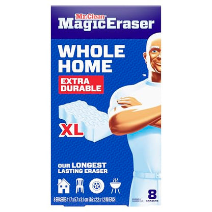 Mr. Clean Magic Eraser Sponge, All Purpose Cleaner, Long Lasting Cleaning Scrubber, Wall, Sneaker, Oven, Kitchen, Bathroom, Shower Cleaner, Cleaning Supplies, Whole Home Extra Durable XL, 8ct - size: 8 Count (Pack of 3)