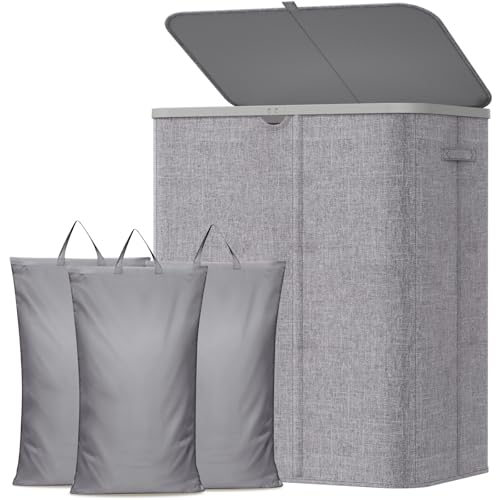 Lifewit 185L 3 Section Laundry Hamper with Lid, Laundry Basket, Light Gray - color: Light Gray, size: 185L