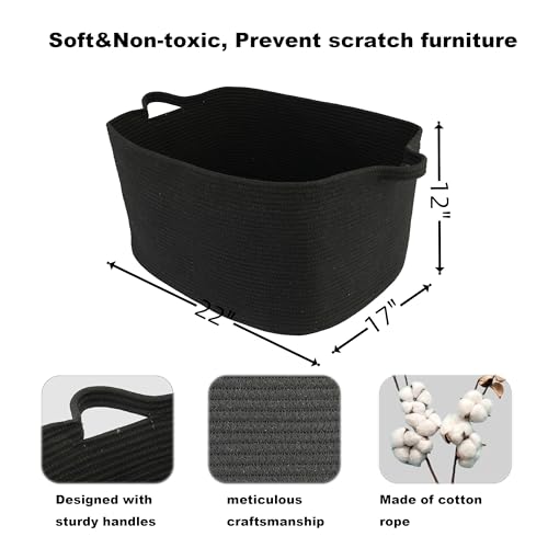 XUANGUO Large Rectangle Woven Cotton Rope Blanket Basket 22"x17"x12" Black - color: black