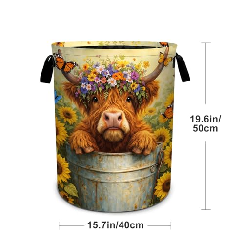 Cow Flower Laundry Basket Foldable Laundry Hamper With Handles Clothes Storage Bucket Organizer Laundry Bag For Bedroom Bathroom Laundry Storage 19.6 x 15.7 - color: Cow
