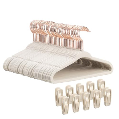 Tonswachic 50-Pack 11 Inch Baby Closet Hangers with 10 Clips - Soft Velvet Non-Slip Hangers for Infant & Toddler Clothes (Beige) - color: Beige, size: 50 Pack