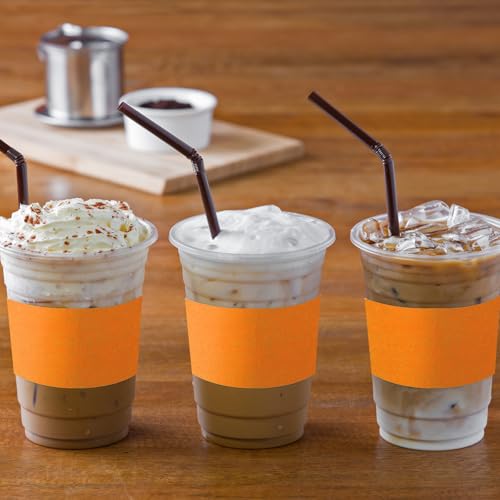 Disposable Coffee Cup Sleeves Corrugated Kraft Paper Coffee Cup Sleeves Holder Protective Insulated Heat Espresso ForHot Drinks 8-24oz (Orange, 100 Pcs) - color: Orange, size: 100 Pcs