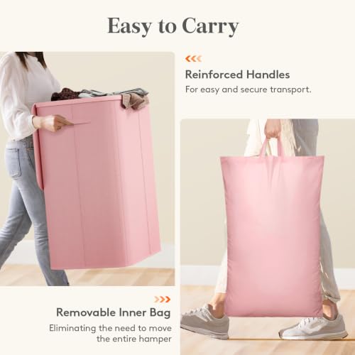 Lifewit 185L 3 Section Laundry Hamper with Lid, Laundry Basket, Pink - color: Pink, size: 185L