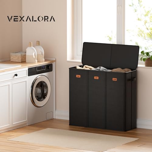 185L Laundry Hamper 3 Section, Laundry Hamper with Lid, Dirty Clothes Hamper with 3 Removable Washing Bags, Extra Large Laundry Basket Organizer for Bedroom, Laundry Room, Dorm - Black - color: Black, size: 48.86 Gal - 3 Section