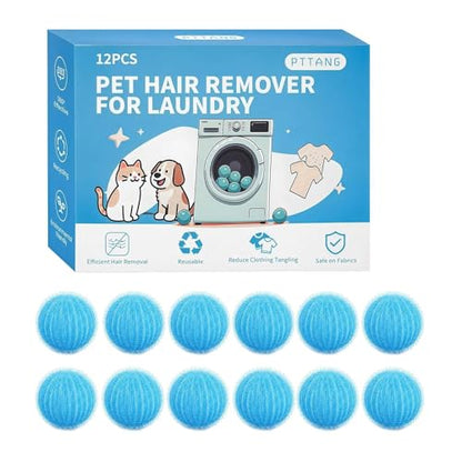 12 Pack Reusable Pet Hair Remover Laundry Balls, Safe for Washer & Dryer, Anti-Tangle Lint Catcher Balls for Dog Cat Hair, Clothes Bedding Blankets, Blue
