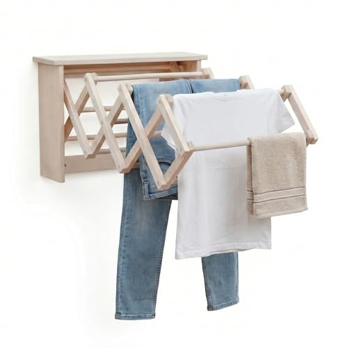 Pennsylvania Woodworks Large Wall Clothes Drying Rack ~ Heavy Duty Solid Maple Hardwood, Folding, Collapses to 25" x 20" x 8", Hand Built in USA, Unfinished - color: Large Fold Out