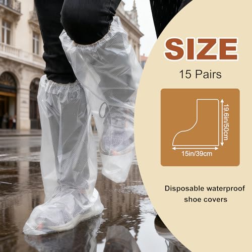 15 Pairs Rain Shoe Covers for Men Women Disposable Waterproof - color: White-tall-15pairs