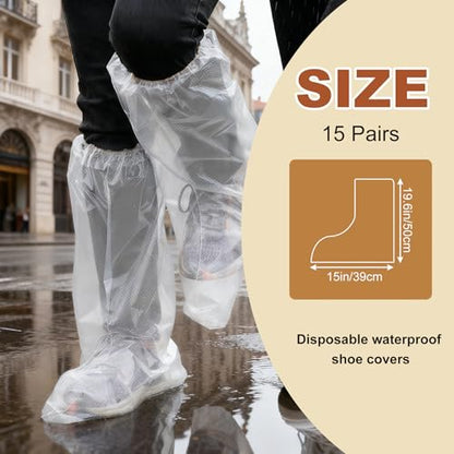 15 Pairs Rain Shoe Covers for Men Women Disposable Waterproof - color: White-tall-15pairs