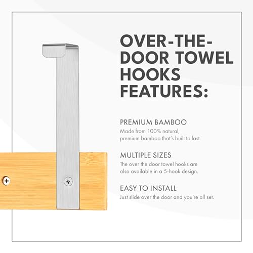 ToiletTree Products Bamboo Stainless Steel Over-the-Door Towel Hooks - Durable Coat, Clothes, and Towel Rack to Use in the Bathroom, Laundry Room, and Closet - 5 Hooks - size: 5 Hook