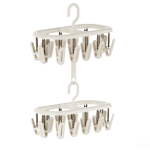 Clothes Drying Hanger with 12 Clips 2 Pack Folding Portable Hanging Drying Rack,Drip Foldable Hanging Rack 360° Rotatable Hook Clips