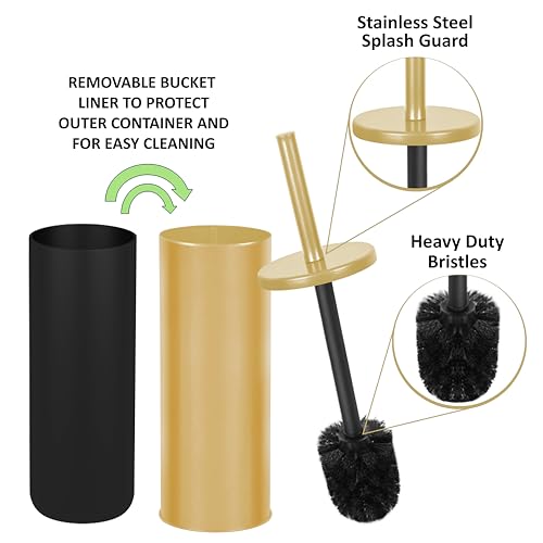 Deep & Sturdy Toilet Bowl Brush with Holder - Durable Scrubbing - Toilet Cleaners - Household Essentials - Bathroom Cleaner - Cleaning Supplies - Household Supplies, Matte Gold - color: Matte Gold
