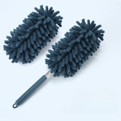 Telescopic Microfiber Duster with Extendable Pole (12 to 31.5 Inch), Washable Dusting Wand for Cleaning Home Furniture, Car Interior, Blinds and Ceiling Fans, Blue