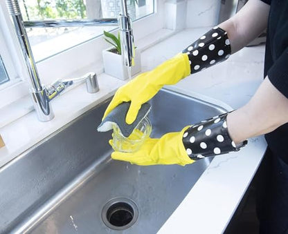 Evriholder Glam-Gloves Reusable Latex Dishwashing Gloves for Kitchen or Cleaning, Yellow, 3 Pairs, Patterns May Vary