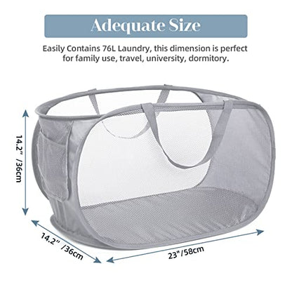 6 Pcs Durable Collapsible Laundry Baskets, Foldable Laundry Basket Large Opening, Pop Up Laundry Hamper with Pocket, Clothes Hamper with Handles for Laundry, Bathroom, Kids Room, Dorm or Trave - color: 6 x Gray+Black+Navy+Green+Beige+White