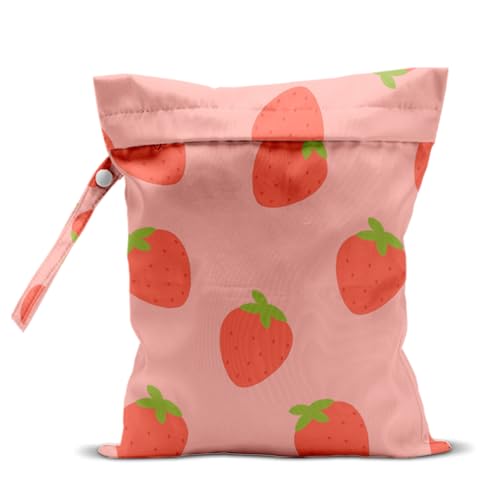 Wet Bag, Wet Dry Bag, Waterproof Swim Bags, Machine Washable Reusable Bags for Beach, Pool, Diapers, and Dirty Yoga Gym Clothes(Cute Strawberry Designt - color: Light Pink Sprinkle Donut
