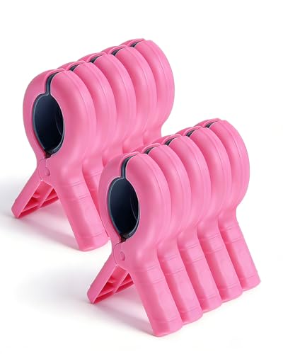 10 Pack Beach Towel Clips Heavy Duty Large Beach Essentials Chair Pool Clip - color: Pink