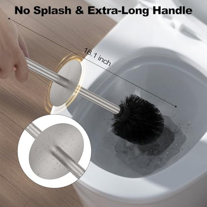 Stain Nickel Toilet Brush and Holder Set，2 Pack Stainless Steel Heavy Duty Toilet Bowl Brush，Extra Long Handled Toilet Cleaner Brush with Replaceable Head, Removable Inner Bowl & Splash Protection - color: Stain Nickel-2 Pack
