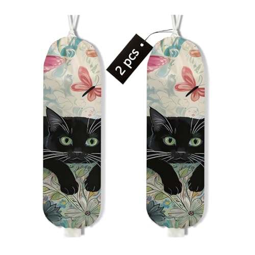 2Pcs Cat Plastic Bag Holder, Wall Mount Grocery Bag Holder - color: multicolour 1339