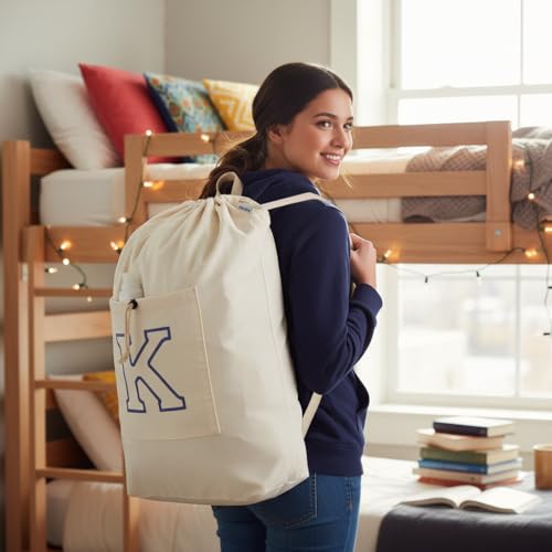Laundry Bag Backpack Personalized Initial Canvas Laundry Bag, Letter K - color: Letter K, size: X-Large