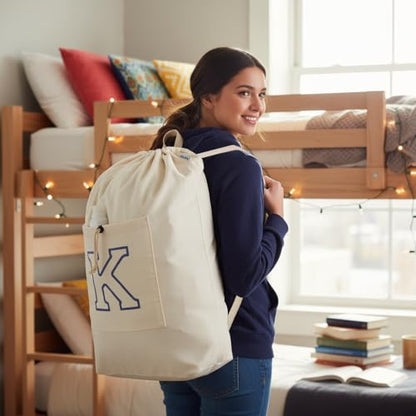 Laundry Bag Backpack Personalized Initial Canvas Laundry Bag, Letter K - color: Letter K, size: X-Large