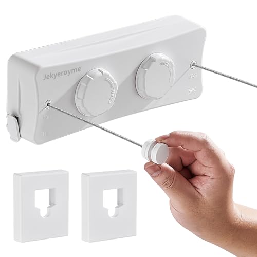 Retractable Clothesline, 16.7 Ft Stainless Wire Double Clothes Line, White - color: White, size: Double Line