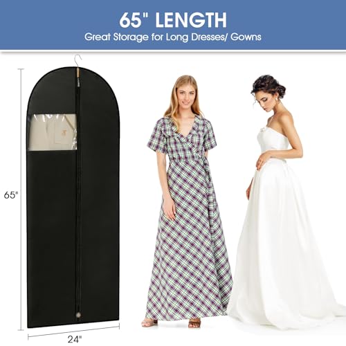 Dress Bags for Gowns, 65'' Long Garment Bags for Hanging Clothes, Dress Garment Bag, Black Dress Bag with Clear Window for Dresses, Coats, Uniforms（5 Packs） - color: Black, size: 65" - 5 Pack