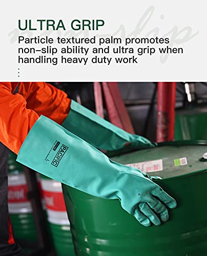 PACIFIC PPE Chemical Resistant Nitrile Gloves, 28 Mil Long Cuff, 2 Pairs - color: Green/18", size: Large (Pack of 2)