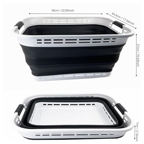 SAMMART 42L (11 Galloons) Collapsible Plastic Laundry Basket - Foldable Pop Up Storage Container/Organizer - Portable Washing Tub - Space Saving Hamper/Basket (White/Asphalt) - color: White/Asphalt