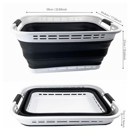 SAMMART 42L (11 Galloons) Collapsible Plastic Laundry Basket - Foldable Pop Up Storage Container/Organizer - Portable Washing Tub - Space Saving Hamper/Basket (White/Asphalt) - color: White/Asphalt