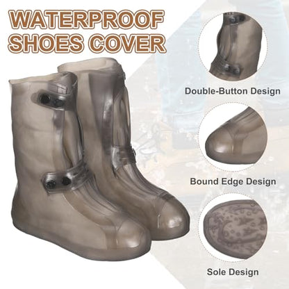 HARFINGTON Waterproof Shoes Cover XXL (US 8) Rain Galoshes w Double Buckle - color: Brown, size: XXL (US 8)