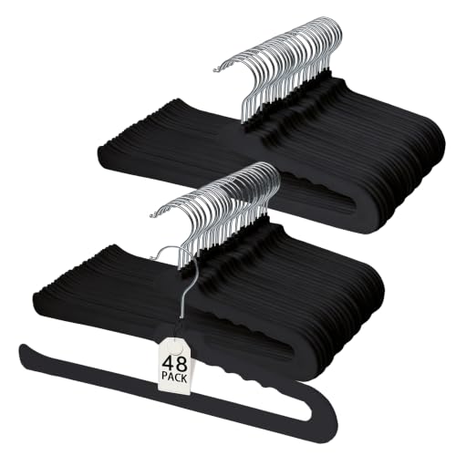 ManGotree Non Slip Velvet Pants Hangers Felt Jean Hangers 48 Pack Black - color: Black, size: 48 Pack
